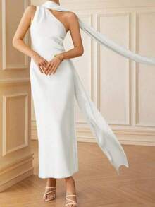 1pc White Women's Chiffon Long Trailing Bohemian Solid Color Casual,Elegant For Party,For Wedding Fall Clothes For Women - Chiffon Ribbon - View 2