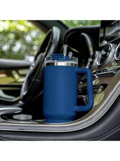1pc 40oz Large Capacity Outdoor Water Bottle With Handle, Stainless Steel Vacuum Insulated Tumbler, Straw Cup, Suitable For Daily Use