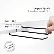 xympo - perca de ropa para tazas de cafe para gabinete estante con cl para tazas nsilios tapa de vaso inscion sin tornillos paquete de 2  adapta a estantes de asta 3/4 pulgadas - negro - Ver 3