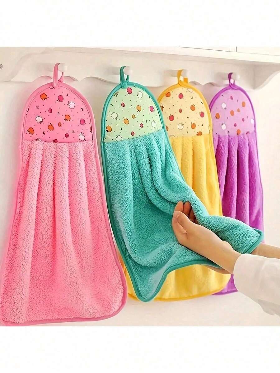 [Quick-Drying And Odor-Resistant] Cute Coral Fleece Hanging Hand Towels For Kitchen And Bathroom Absorbent Cloths, Thick And Oil-Free.Kitchen Essential,Bathroom Essential.Easter Gifts - 隨機的 - 查看 1