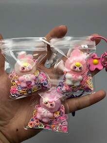 1pc Classic 3-Year-Old Rabbit Plush Doll Series PVC Decoration, Featuring Exquisite Floral Keychain And Glitter Transparent Protective Bag, Lightweight And Portable, Ideal As New Year, Thanksgiving, Christmas, And Other Holiday Limited Edition Gifts, Party Favors, And Family Gathering Presents - Multicolor - View 7