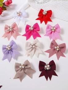 10个装女孩多色珍珠蝴蝶结布艺发夹，可爱公主甜美刘海夹，百搭日常及开学季发饰 - 彩色 - 查看 6