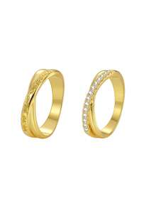 2pcs/Set Women's Gold-Plated Zirconia Ring Set, Twisted Design (Engraved + Micro-Inlaid Zirconia), Minimalist Elegant Style, Suitable For Daily Commute/Versatile, Fashionable Birthday Gift - Gold - View 6