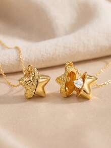 1件个性化时尚甜美3D星星爱心可打开字母吊坠项链，适合儿童、女孩、朋友、女朋友、母亲、生日、情人节、母亲节、周年纪念日、节日、庆典礼物、日常配饰 - 金色 - 查看 4