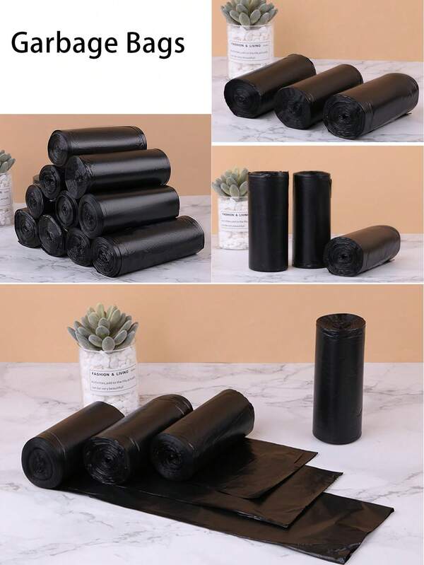 30pcs/90pcs/150pcs Thickened Leak-Proof Trash Bags, Multi-Purpose Disposable Flat Garbage Bags, Strong Load-Bearing, Suitable For Kitchen, Bathroom, Bedroom And Living Room, Home Storage, Fashionable Design, Trash Bag Dispenser
