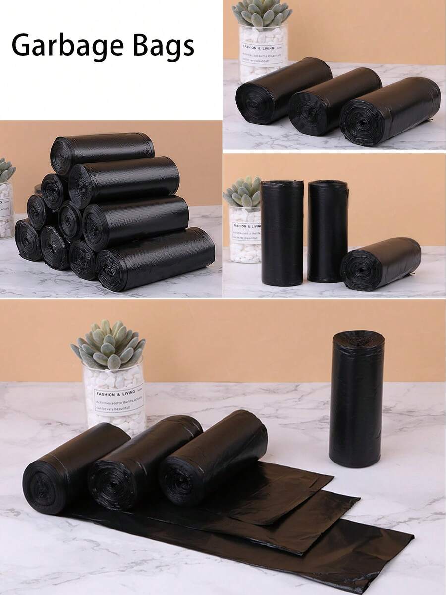 Bộ 30/90/150 túi rác dày dặn, chống rò rỉ, túi rác phẳng dùng một lần đa năng, chịu lực tốt, thích hợp cho nhà bếp, phòng tắm, phòng ngủ và phòng khách, lưu trữ đồ dùng gia đình, thiết kế thời trang, hộp đựng túi rác. - màu đen - Xem 1