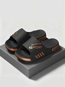 Zapatillas Gruesas Para Hombres De Suela Gruesa Adecuadas Para El Uso En Interiores Y Exteriores En Verano, Proporcionando Alta Durabilidad, Comodidad, Diseño Antideslizante Y Con Forma De Poo, Ideales Para Parejas - Negro y dorado - Ver 2