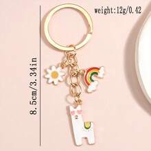Rainbow Alpaca Keychain, Creative 2026 Valentine's Day Cartoon Heart Alpaca Rainbow Zinc Alloy Pendant Keychain, Women Bag Jewelry Accessory - Multicolor - View 2