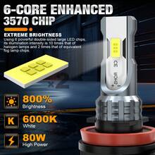 TOAUTO 2pcs H11 H7 9005 HB3 9006 HB4 Car CSP LED Fog Headlight Bulbs 6000K White Auto Fog Lamp Day Running Light - A - View 2
