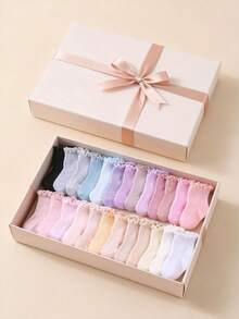 20 Pairs Ruffled Lace Elastic Baby Girl Socks, Cute Lace Short Socks Suitable For Baby Girls, All Seasons Including Newborn And Toddler, Great For Christmas/Thanksgiving Gifts, Quarter Socks - Multicolor - View 10