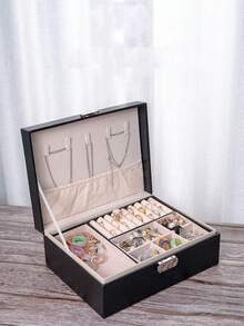 1 Peça Caixa de Armazenamento de Brincos em Couro PU à Prova d'Água, Organizador de Joias Portátil de Camada Dupla para Anéis, Brincos, Colares, Pulseiras, Caixa Protetora de Joias à Prova de Poeira e Oxidação, Presente para Namorada, Mãe, Volta às Aulas - Multicolorido - Visão 2