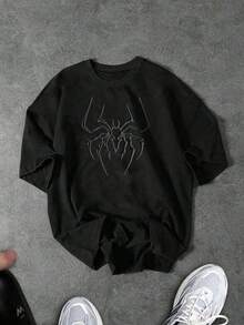 Graphic Tees Women Manfinity Sport Corelite Men's Botanical Print Round Neck Short Sleeve Sports T-Shirt For Summer Workout Clothes Running Tees & Tanks, Black T-Shirt, Spider T-Shirt Men's Summer Casual 180g Pure Cotton T-Shirt Patterned Printed Short Sleeved Top T-Shirt - 黑色 - 查看 1