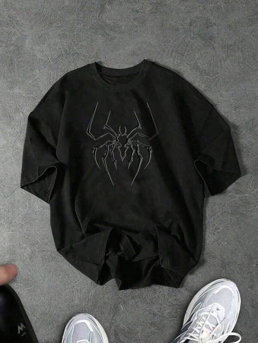 Graphic Tees Women Manfinity Sport Corelite Men's Botanical Print Round Neck Short Sleeve Sports T-Shirt For Summer Workout Clothes Running Tees & Tanks, Black T-Shirt, Spider T-Shirt Men's Summer Casual 180g Pure Cotton T-Shirt Patterned Printed Short Sleeved Top T-Shirt - 黑色 - 查看 1