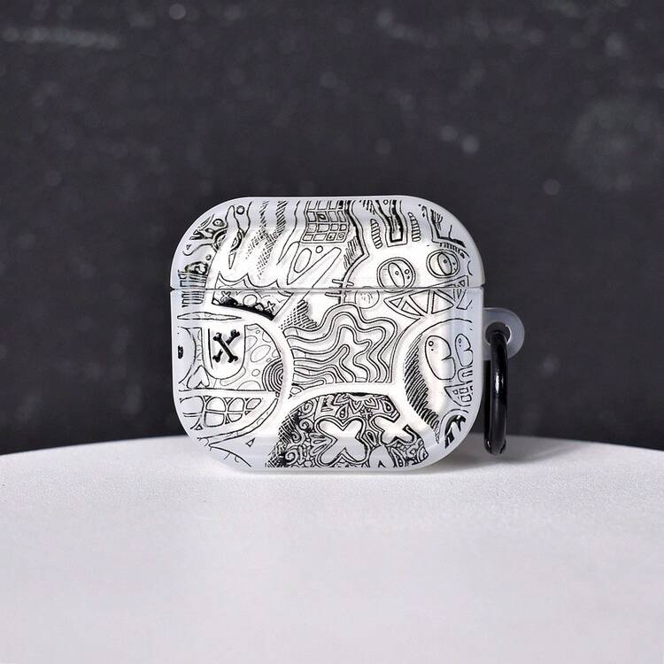 卡通涂鸦设计透明保护壳，兼容苹果蓝牙耳机，防摔耳机套，兼容苹果耳机 - 無色 - 查看 15