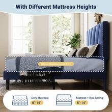 Allewie Full/Queen/King Size Bed Frame With Adjustable Velvet Upholstered Headboard, Rivet-Style Nailhead Trim Detail Platform Bed Frame, Wooden Slat Support, No Box Spring Needed, Easy Assembly, Blue - 藍色 - 查看 5