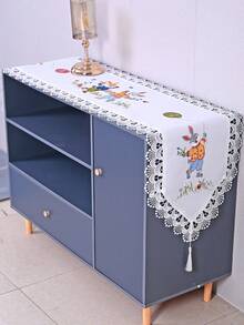 1 Stück Oster-Hase & Ei Ballon Dekor Tischläufer, nordischer minimalistischer Cartoon Polyester Stoff Stickerei mit Hohlspitze Kante Tischläufer, geeignet für Wohnzimmer, Schlafzimmer, Esszimmertisch, TV-Schrank, Sideboard, Kommode - Verschiedenfarbig - Übersicht 3