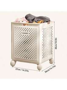 Minimalist White Foldable Laundry Basket, Waterproof Large Capacity Bathroom Storage Organizer Basket With Quiet Wheels, Smooth Rolling Casters | Soft Oatmeal Color - Multicolor - View 8