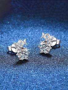 BLOVEMEE 2只简约可爱925银0.5克拉莫桑石星星耳钉，适合女性日常佩戴、派对、度假、母亲节、生日、结婚纪念日等场合，是馈赠佳品。 - 銀色 - 查看 2