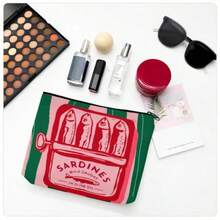 Retro Sardine Pattern Unisex Foldable Cosmetic Bag, Spacious Zipper Pouch, Versatile Toiletry Bag, Travel Essential, Coin Purse, Pencil Case, Great Gift For Family, Friends, Teachers For Children's Day, Halloween, April Fools' Day, Back To School, Graduation, Thanksgiving, Birthday, Party - 綠色 - 查看 11