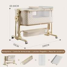 cunas para bebésMYXSRI Colecho para Bebe Plegable Cuna para Bebe con 7 Niveles de Ajuste De Altura Red Colchón Cambiador Cesta de Almacenamiento 4 Ruedas Giratorias de 360° Bloqueables Caqui - amarillo - Ver 2