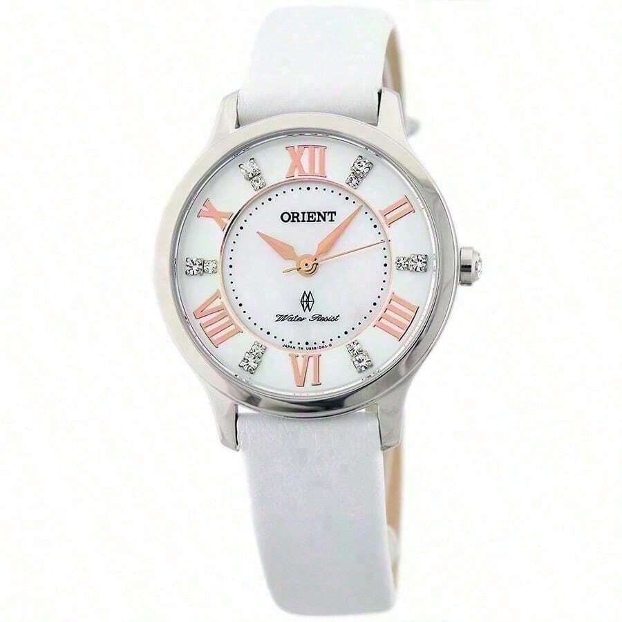 Orient 女士优雅水晶水钻石英模拟手表，休闲防水银色表壳，女士礼物 - 白色 - 查看 1