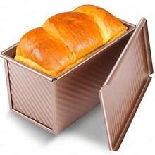 Corrugated Bread Pan With Lid, Ensures Even Heat Distribution & Nonstick Release, Perfect For Homemade Bread - Gold - View 6