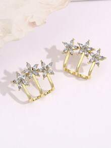 1 Pair Elegant 3-Flower Stud Earrings, Fashionable High-End Chic Design Versatile Earrings - one-size - View 3
