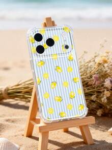 1个夏季清新拼接条纹柠檬图案透明防滑防震软手机壳，兼容苹果/ - 彩色 - 查看 3