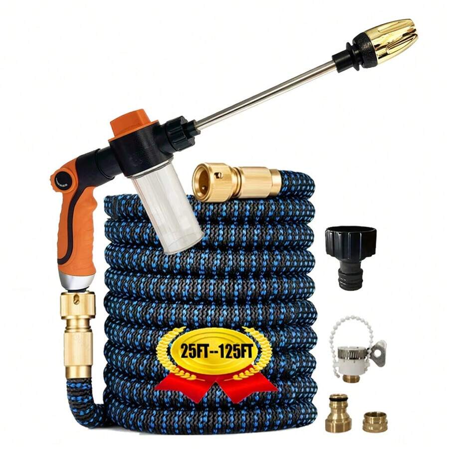 3x Expandable Garden Hose, High-Quality Coiled Water Pipe, Soft Magic Sprinkler For Lawn And Garden, Universal Threaded Garden Watering Tool, Durable Rubber Material - A - View 1