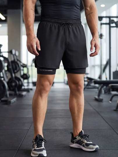 2-In-1 Men's Gym Shorts, Breathable Quick-Dry Printed Workout Shorts Suitable For Spring/Summer Outdoor Running & Fitness