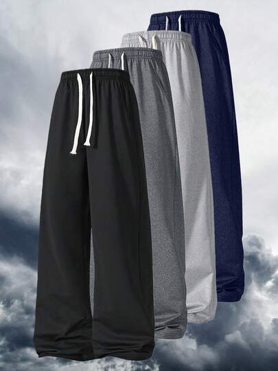 Quần dài ống đứng dáng rộng dành cho nam, kiểu dáng đa năng, phù hợp cho thể thao và trang phục thường ngày, quần ống rộng màu trơn.