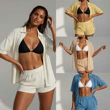 Women's Beach Cover-Up Set In Lightweight Fabric - One Size - Blanco - Ver 3
