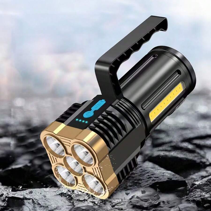 Linterna LED de Mano Ultra Potente, Recargable USB, Luz Lateral COB, Ideal para Camping, Emergencias, Senderismo, Caza y Reparaciones Nocturnas - negro - Ver 1