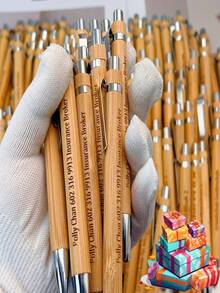 [Technologie de gravure laser] 1 stylo à bille en bambou personnalisé, stylo à bille gravé, stylo pour registre des invités, cadeau de mariage rural, souvenir pour rassemblement - multicolore - Voir 4