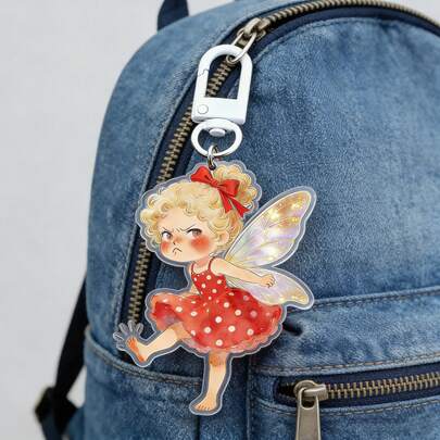 Watercolor Angry Little Fairy Keychain, Transparent Acrylic Children's Bag Accessory, Student Backpack Cute Pendant, Suitable For Children's Birthday Gifts, Valentine's Day Gifts