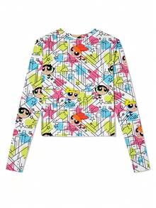 SHEIN X Powerpuff Girls Women's Cute Multicolor Print Top - Comfortable Cute Casual Style, Suitable For Daily Wear - Multicolor - View 4