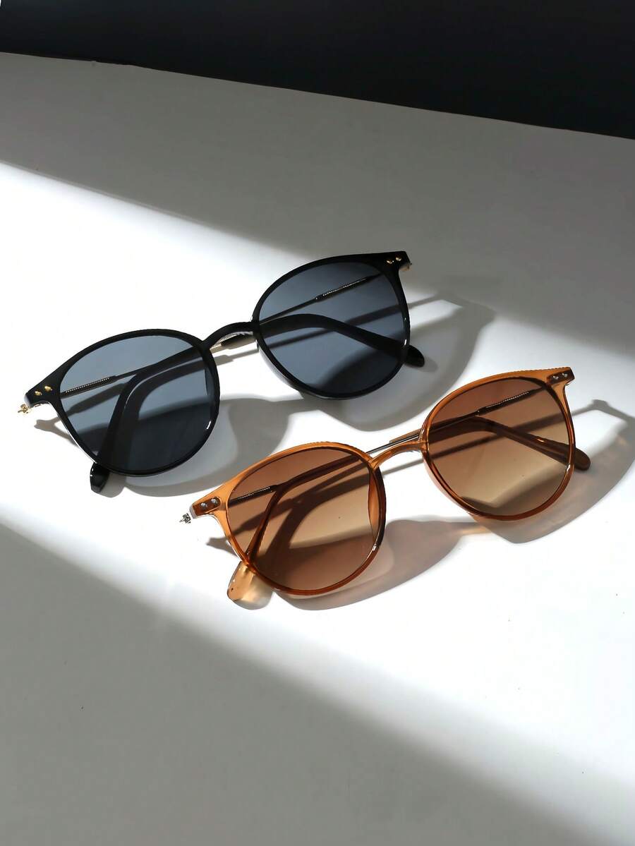 2 件小方形时尚眼镜，男女通用经典复古时尚眼镜，适合驾驶旅行，时尚装饰时尚眼镜，适合夏季海滩度假、户外、旅行 - 黑茶 - 查看 1