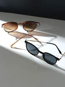 2 件小方形时尚眼镜，男女通用经典复古时尚眼镜，适合驾驶旅行，时尚装饰时尚眼镜，适合夏季海滩度假、户外、旅行 - 黑茶 - 查看 3