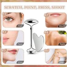 Stainless Steel Gua Sha Set, Includes Facial Beauty Gua Sha Board With Dual Rollers And Eyeball Bearings, Eye Lifting Massage Stick, Suitable For Home Use, Travel And Salons. New Year Gift, Valentine's Day Gift, Holiday Gift. - Multicolor - View 8