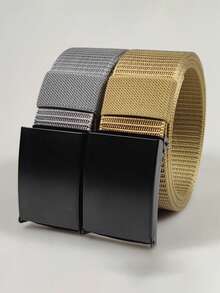 简约黑色尼龙腰带，耐用自动扣工装风格腰带 - 彩色 - 查看 3