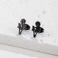 1对时尚不锈钢金色鹿头鹿角耳钉，动物造型耳环，女士简约精致首饰DIY - 黑色 - 查看 10