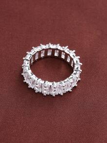 1pc Minimalist Geometric Design Cubic Zirconia Inlaid Women's Ring, Casual Gift Design - Multicolor - View 9