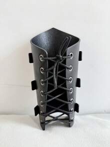 1pc Medieval Knight Prop Leather Handmade Rivet Wristband, Punk Gothic Cosplay Outfit Accessory (Order 2pcs For A Pair) Halloween - Black - View 6