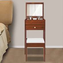 Compact Makeup Vanity Table With Mirror & Stool, 40cm Flip-Up Dressing Table For Bedroom With Storage Compartments, Vanity Table With Mirror For Bedroom, Space-Saving Vanity Desk - Warm White, Black Walnut, White Oak - Quả óc chó đen - Xem 2