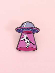 1枚趣味UFO飞船奶牛胸针珐琅别针科幻动物胸针背包翻领徽章时尚饰品礼物送朋友 - 彩色 - 查看 2