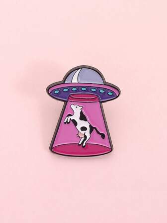 1枚趣味UFO飞船奶牛胸针珐琅别针科幻动物胸针背包翻领徽章时尚饰品礼物送朋友