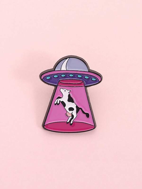 1枚趣味UFO飞船奶牛胸针珐琅别针科幻动物胸针背包翻领徽章时尚饰品礼物送朋友