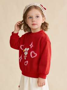 Balabala 女童印花卫衣，柔软休闲春季套头衫 - 紅色調 - 查看 4