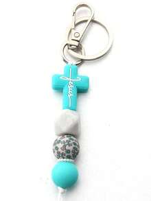 New Cross Silicone Bead Keychain Cross Charm Bracelet Style Keyring For Women Men Teens Daily Use Gift Limit One Per Order - Mint Blue - View 2