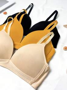 3Pcs Teen Seamless Bralette Set - Wireless & Comfortable Everyday Bras - Multicolor - View 4